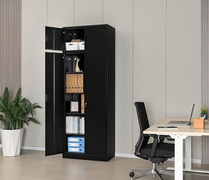 CJF Metal Storage Cabinet, 87 inch Tall Large Locking Cabinet with Top Cabinet, Garage Storage Cabinet with 4 Adjustable Shelves for Home Office, Garage and Utility Room-Black