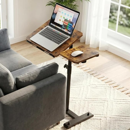 Aothia Small Standing Desk Rolling Table Adjustable Height, Laptop Mobile Stand with Wheels, Overbed Table, Portable Computer Workstation with Tiltable Desktop for Teacher Classroom Home Office, Brown