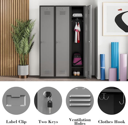 Metal Lockers for Employees,71" Metal Storage Cabinet with Lock,1 Door Steel Storage Locker Cabinet for Home,Gym,School,Office,Garage-Assembly Required(Black Gray)