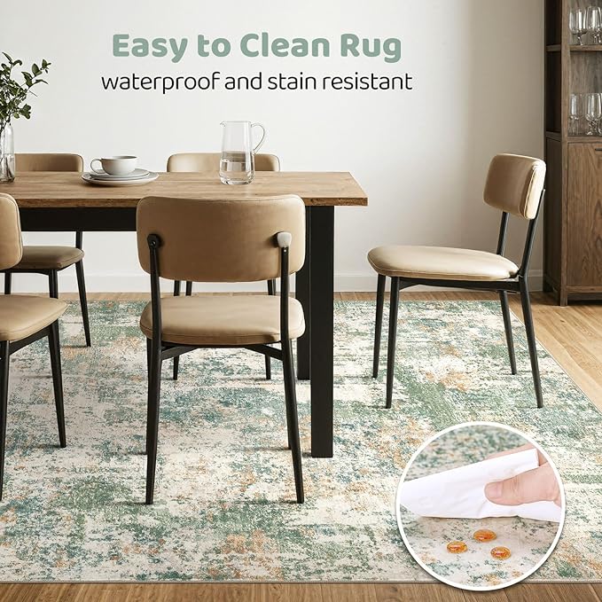 7x10 Area Rug Living Room: Washable Large Abstract Soft Green Rugs Stain Resistant Indoor Floor Non-Slip Accent Carpet for Men Modern Home Enthusiasts Aged 25-45 - Bedroom Office Playroom