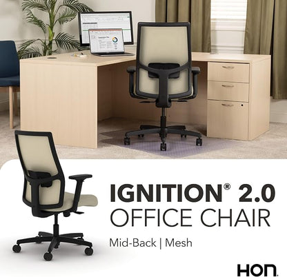 HON Ignition 2.0 Mid Back Task Chair, Spectrum Mesh, Standard Synchro-Tilt Control, Office Chair with Lumbar Support, Height and Width Adjustable Arms, Black Frame, Linen