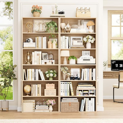 FOTOSOK 6-Tier Open Bookcase and Bookshelf, Freestanding Display Storage Shelves Tall Bookcase for Bedroom, Living Room and Office,Light Oak Set of 2