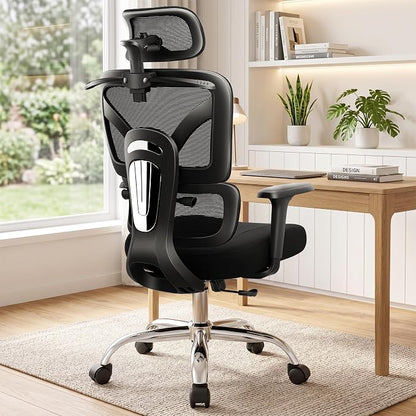Ergonomic Office Desk Chair, Breathable Mesh Office Chair with Lumbar Support, Computer Desk Chairs Comfy for Home Office, Work, Study, 300LBS, Black, Upgrade