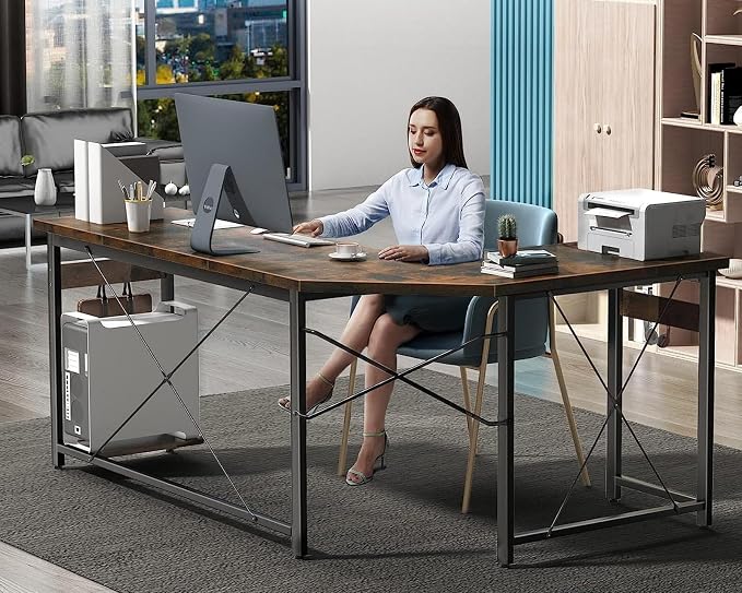 Coleshome 66" L Shaped Larger Gaming Desk, Corner Computer Desk, Sturdy Home Office Computer Table, Writing Workstation, Vintage