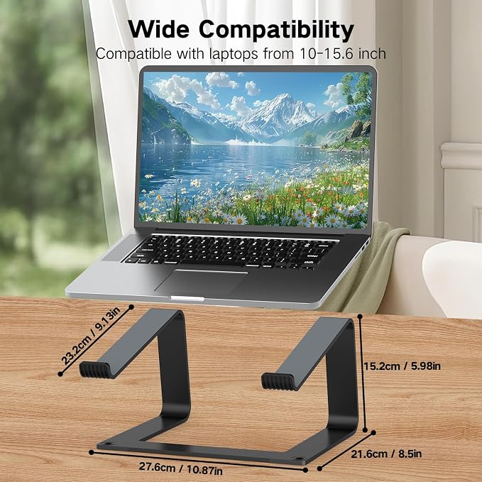 Tonmom Laptop Stand for Desk, Aluminum Laptop Riser Holder, Removable Metal Notebook Stand Ventilated Cooling Computer Riser Compatible with 10-15.6” Laptops