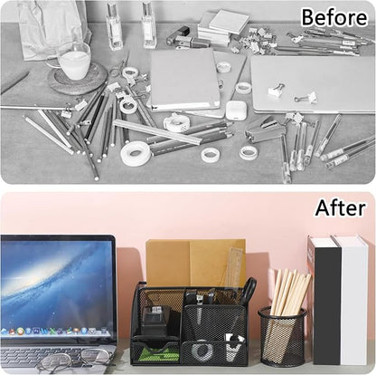Black Office Desk Accessories Supplies, 12pcs Desk Organizers and Accessories with Tape dispenser and Stapler,Staples,Staple Remover,Pen Holder,Scissor,Ruler,Sticky Tabs,Tape,Ballpoint Pen,Clips Set