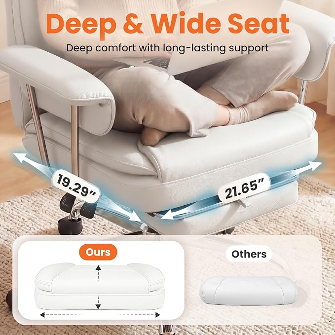 NEO CHAIR Big and Tall Office Chair Gaming Computer Chair High Back Heavy Duty Desk Chai with Lumbar Support Adjustable Recliner Footrest Wide Seat Leather Executive Home with Wheels (Leather White)