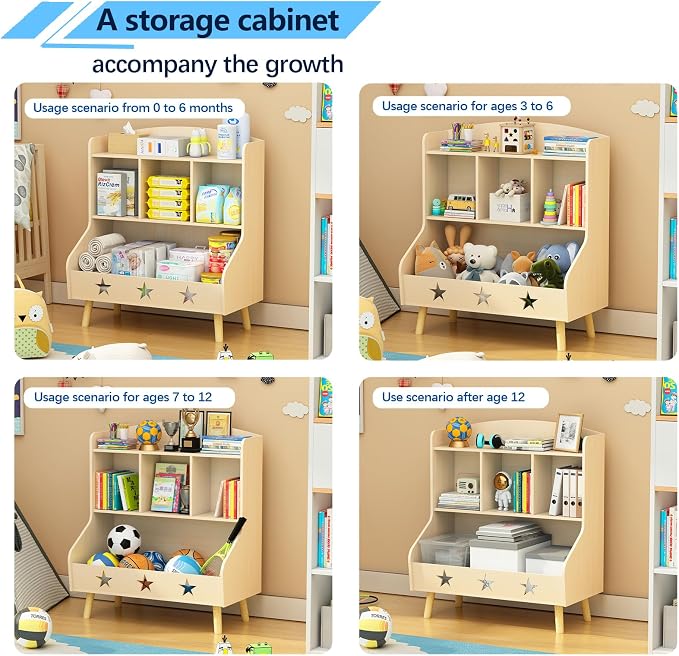 Adompacat Cube Bookshelf Storage Organizer Bookcase, Wide Open Storage Bookcase for Toddlers, Freestanding Display Bookshelve, Modern Toy Shelf for Bedroom, Living Room, Nursery and Classroom(Oak)