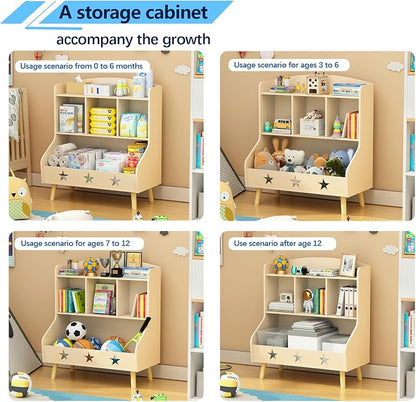 Adompacat Cube Bookshelf Storage Organizer Bookcase, Wide Open Storage Bookcase for Toddlers, Freestanding Display Bookshelve, Modern Toy Shelf for Bedroom, Living Room, Nursery and Classroom(Oak)