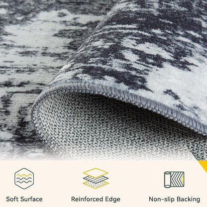 RELEANY Washable Area Rugs 5'x7' Non-Slip Modern Abstract Soft for Living Room Entryway Bedroom Kitchen, Print Pattern, Black Navy Blue Gray