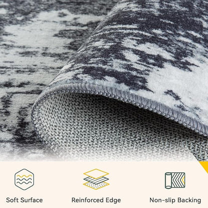 RELEANY Washable Area Rugs 2'x3' Non-Slip Modern Abstract Soft for Living Room Entryway Bedroom Kitchen, Print Pattern, Black Navy Blue Gray