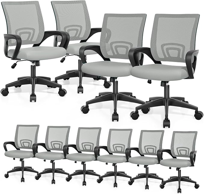 Magshion Ergonomic Office Chair 10 Pack, Mid-Back Mesh Desk Chair, Adjustable Swivel Computer Chair with Lumbar Support & Breathable Backrest for Gaming, Work, Study, 300 Lbs Capacity, Light Gray