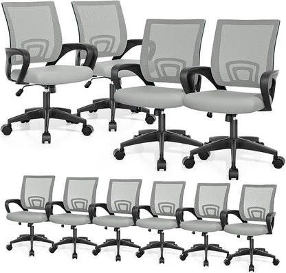 Magshion Ergonomic Office Chair 10 Pack, Mid-Back Mesh Desk Chair, Adjustable Swivel Computer Chair with Lumbar Support & Breathable Backrest for Gaming, Work, Study, 300 Lbs Capacity, Light Gray