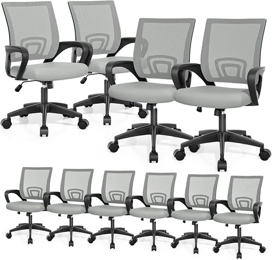 Magshion Ergonomic Office Chair 10 Pack, Mid-Back Mesh Desk Chair, Adjustable Swivel Computer Chair with Lumbar Support & Breathable Backrest for Gaming, Work, Study, 300 Lbs Capacity, Light Gray
