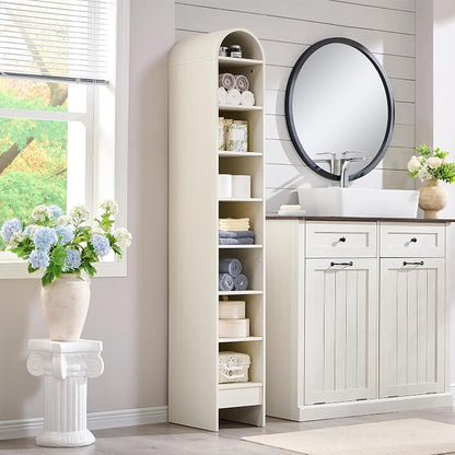 IFGET 67" Tall Arched Bookshelf, 8 Tiers Arch Bookcase with Storage, Modern Farmhouse Book Shelf with Adjustable Shelves, Wood Bookshelf w/Open Display Shelves for Living Room, Office (Antique White)