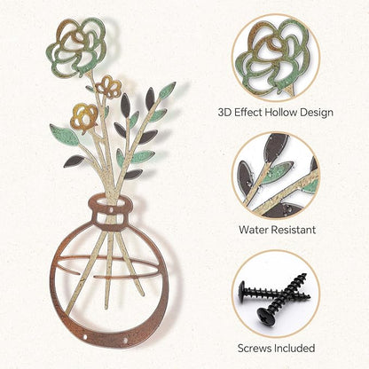 Mcdagogn 3 Pieces Metal Flowers Wall Decor - Rustic Farmhouse Wall Arts, Boho floral Minimalist Wall Decor for Living room Bathroom Bedroom laundry Room Kitchen Office - Housewarming Gifts