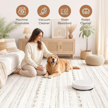 Nakagishi 10x13 Area Rugs Living Room: Washable Boho Large Neutral Soft Farmhouse Rug Stain Resistant Modern Moroccan Non-Slip Indoor Floor Carpet for Bedroom Nursery Kids Playroom Office- Brown
