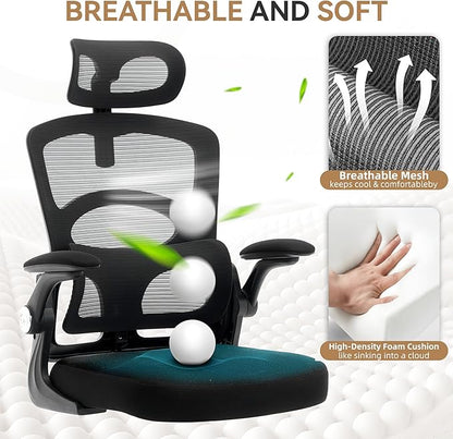 Office Chair Ergonomic Desk Chair - Home Mesh Office Desk Chair with Wheels, High-Back Computer Gaming Chair with Adjustable Headrest, Rolling Swivel Task Chairs for Home, Office, Gaming Room, Black