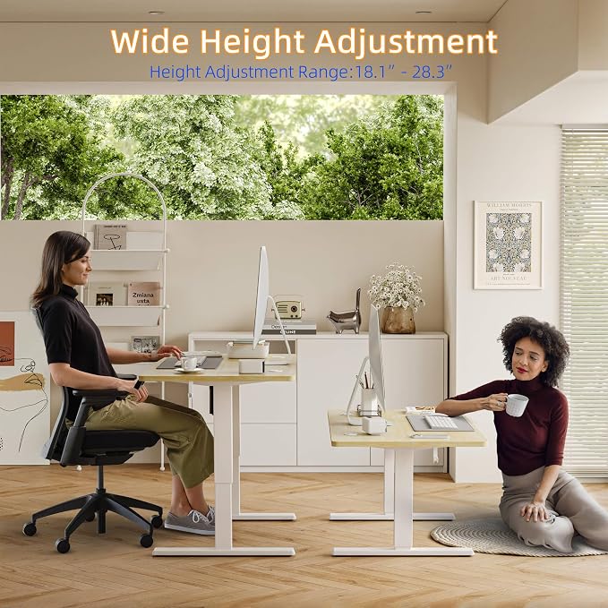 YIHAYO Low Height Adjustable Desk, Lifts 18.1-28.3 Inches, Electric Standing Desk for Short People, 60 x 24 Inches Computer Table with Splice Board for Home Office, Natural