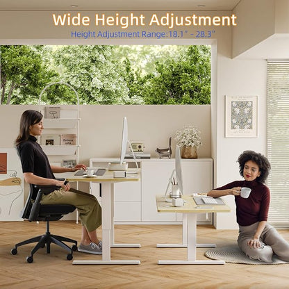 YIHAYO Low Height Adjustable Desk, Lifts 18.1-28.3 Inches, Electric Standing Desk for Short People, 55 x 24 Inches Computer Table with Splice Board for Home Office, Natural