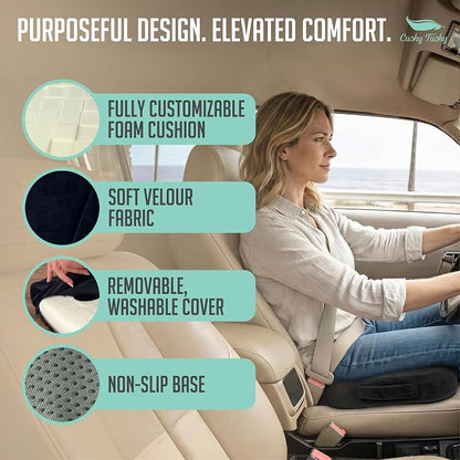 Cushy Tushy Premium Seat Cushion with Moveable Holes, Customizable Foam – Relief for Lower Back, Sciatic, & Tailbone Pain – Perfect for Driving, Home & Office – Black Fabric Cover