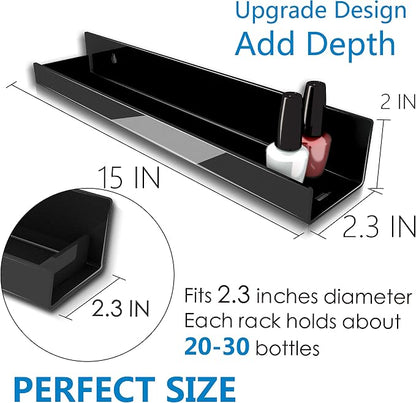 8 Pack 15 Inch Black Acrylic Shelves, Black Kids Floating Bookshelf for Kids Room, Modern Nail Polish Rack Sunglasses Essential Oil Picture Ledge Display Toy Storage Wall Shelf