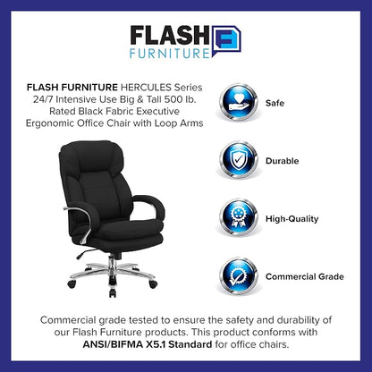 Flash Furniture Hercules Series Swivel Office Chair with Loop Arms, Ergonomic High-Back Executive Chair with Padded Seat and Arms, Black