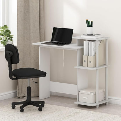 Furinno Efficient 29-Inch White Computer Desk with Side Shelves, Gaming Desk with 3 Open Shelves, Home Office Desk, for Home Office, Study Room, Dorm, Bedroom, Plain White