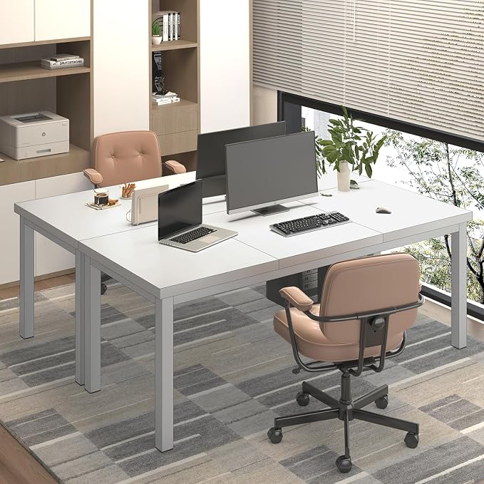 63 Inch Large Computer Desk, Modern Office Desk with Adjustable Feet, Gaming Desk with Deep Desktop, Study Writing Table for Home Office, Work from Home, White