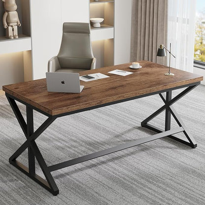 IBF Industrial Computer Desk, Rustic Wooden Metal Executive Office Desks, Large Long Simple Gaming Computer Desk Table, Wood Student Study Computer Table for Bedroom Living Room, Rustic Brown, 60 Inch