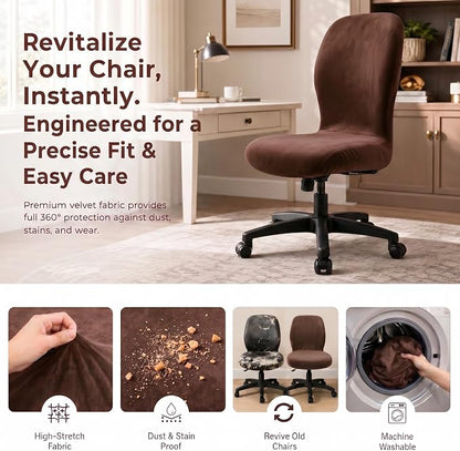 Deisy Dee Velvet Stretch Armless Office Chair Covers - Colorful Stretch Slipcover for Desk Chairs (Coffee)