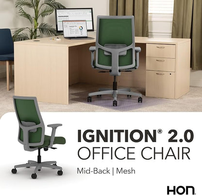 HON Ignition 2.0 Mid Back Task Chair, Spectrum Mesh, Standard Synchro-Tilt Control, Office Chair with Lumbar Support, Height and Width Adjustable Arms, Titanium Frame, Leaf