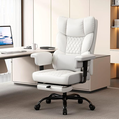 Misolant Big and Tall Office Chair with Footrest, High Back Executive Desk Chair with Adjustable Lift Armrest, 155°Recline，Lumbar Support Pillow, Faux Leather Gaming Chairs for Home or Office