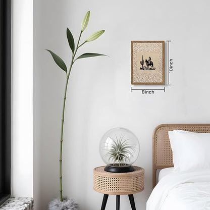 Western Cowboy Wall Art - Framed Canvas Cactus Poster for Living Room & Entryway, Vintage Horse Silhouette in Wood Frame, Rustic Floral Border Print, Farmhouse Decor 8x10 inch