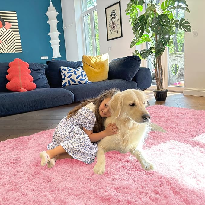 OLANLY 2x5 Machine Washable Runner Rugs for Hallway, Soft Fluffy Shaggy Bedside Rugs for Bedroom, Living Room, Indoor Floor Carpet for Kids Girls and Boys, Nursery Rooms, Home Decor Aesthetic, Pink