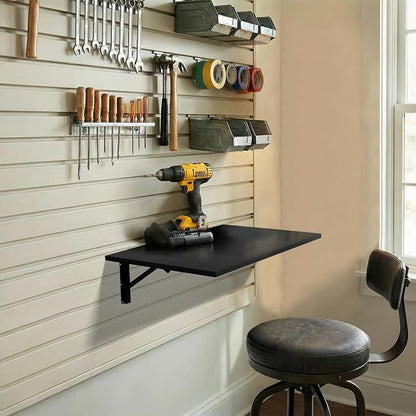 GOYLSER Wall Mounted Table Fold Down Workbench Length 25" Width 15.7", Laundry Floating Desk for the Garage/Shed/Office/Bar/Home Kitchen & Dining Room, Black