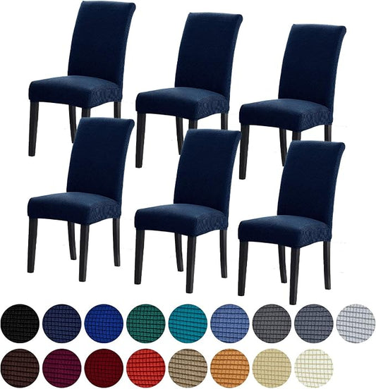 Stretch Chair Covers for Dining Room Set of 6, Removable Washable Dining Room Chair Covers, Dining Chair Slipcovers Seat Protector, Great Home Decor and Banquet Upholstery (Navy, 6 Pack)