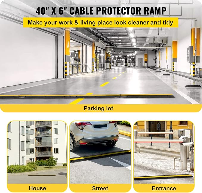 Happybuy 4 Pack of 1-Channel Rubber Cable Protector Ramps Heavy Duty 18000Lbs Load Capacity Cable Wire Cord Cover Ramp Speed Bump Driveway Hose Cable Ramp Protective Cover | Heavy Duty, 18000Lbs Load Capacity, Speed Bump Driveway, Hose Cable Ramp