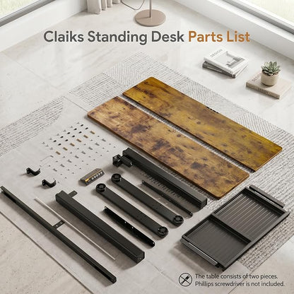Claiks Electric Height Adjustable Standing Desk with Drawers, 63 x 24 Inch Sit Stand Desk for Home Office, Computer Desk Workstation,Rustic Brown