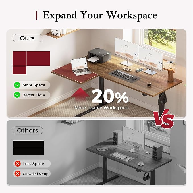 Klicelor L Shaped Standing Desk, 63 Inch Electric Height Adjustable Desk with Memory Preset, Reversible Sit Stand Up Computer Workstation for Home Office, Splice Board, Dark Walnut