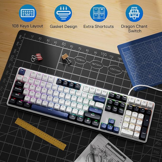 Redragon K689 Wired Gasket RGB Gaming Keyboard, 108 Keys Mechanical Keyboard w/Extra 4 Hotkeys, Upgraded Hot-swappable Socket, 3-Layer Noise Dampening, Mixed Color Keycaps, Custom Linear Switch