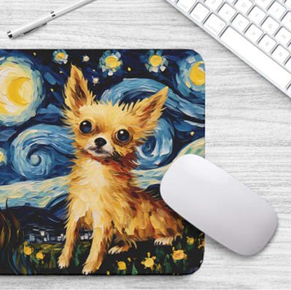 Starry Night Dog Mouse Pad for Computer Laptop Home Office Gaming Working Desk Desktop Accessories Non-Slip Rubber Mouse Pad for Dog Lovers (Chihuahua)