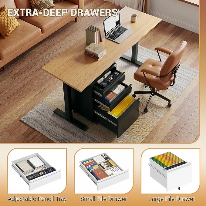 3 Drawer Under Desk Storage,Small File Cabinet with Lock,Filing Cabinet for Home Office,Mobile Metal Drawer Organizer for Letter/Legal/A4,Fully Assembled,Black