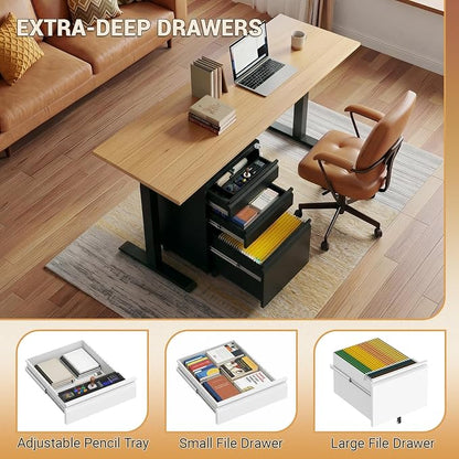 3 Drawer Under Desk Storage,Small File Cabinet with Lock,Filing Cabinet for Home Office,Mobile Metal Drawer Organizer for Letter/Legal/A4,Fully Assembled,Black