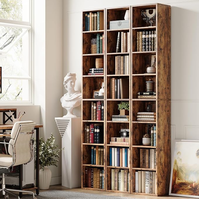 IRONCK Tall Narrow Bookshelf 8 Tiers, Compact Corner Bookcase, Floor Standing Display Storage Shelves 71 in Tall, Easy to Match for Living Room, Office, Study, Bedroom