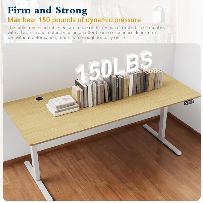 Shintenchi Standing Desk, 71x31 Inch Height Adjustable Electric Sit Stand up Desk, Ergonomic Rising Computer Table, Modern Lift Gaming Desk Workstation for Home Office, Walnut and White