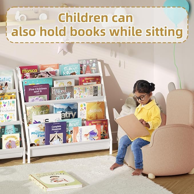Aokitsink 4-Tier Kids Bookshelf, Book Shelf for Kids Rooms,Book Rack for Kid with Four Deep Pockets,Nursery Bookshelves for Kid' Playroom, Toddler Bookshelf as a Children's Gift