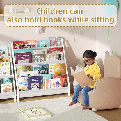 Aokitsink 4-Tier Kids Bookshelf, Book Shelf for Kids Rooms,Book Rack for Kid with Four Deep Pockets,Nursery Bookshelves for Kid' Playroom, Toddler Bookshelf as a Children's Gift