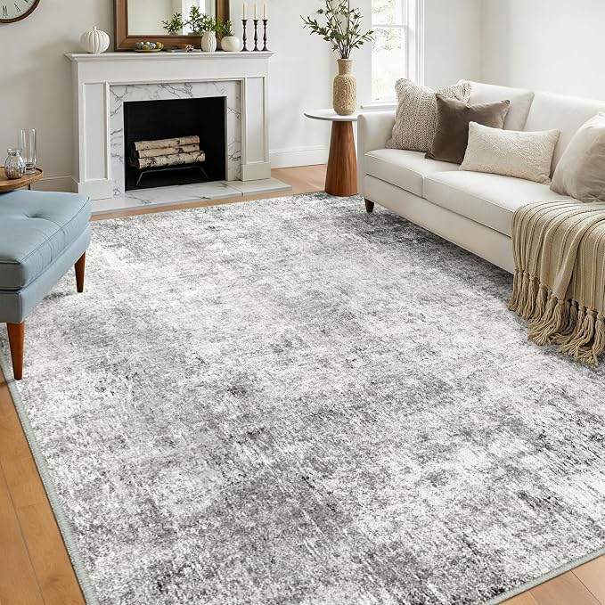 RELEANY Washable Area Rugs 5'x8' Non-Slip Modern Abstract Soft for Living Room Entryway Bedroom Kitchen, Print Pattern, Gray White Grey