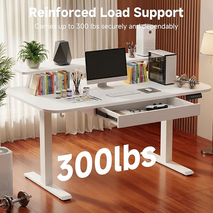 GTPLAYER Electric Standing Desk with Drawers, 48 x 24 Inches Height Adjustable Computer Desk with Monitor Stand, Laptop Stand, Home Office Sit Stand Up Desk with Memory Preset, White